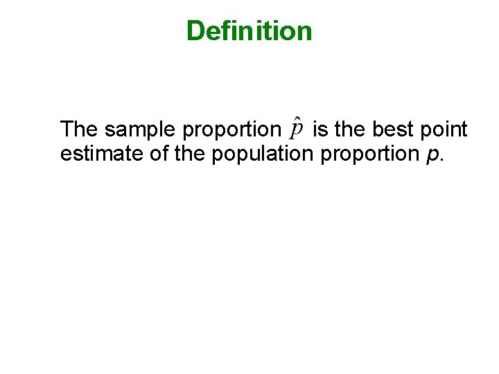 Definition The sample proportion is the best point estimate of the population proportion p.