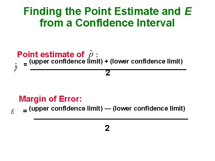 Finding the Point Estimate and E from a Confidence Interval Point estimate of :