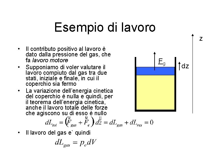 Esempio di lavoro • Il contributo positivo al lavoro è dato dalla pressione del