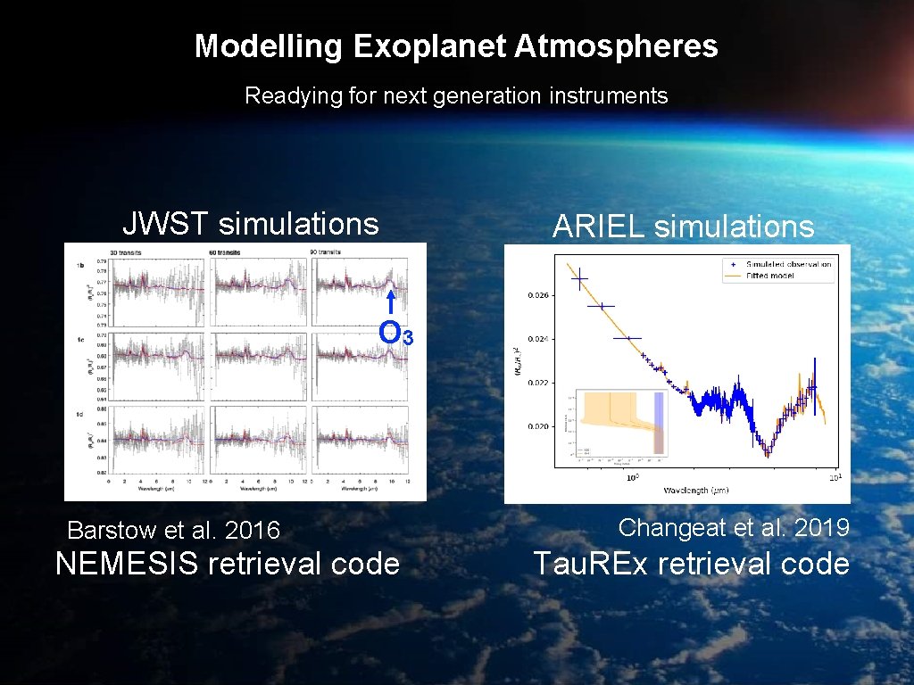 Modelling Exoplanet Atmospheres Readying for next generation instruments JWST simulations ARIEL simulations O 3