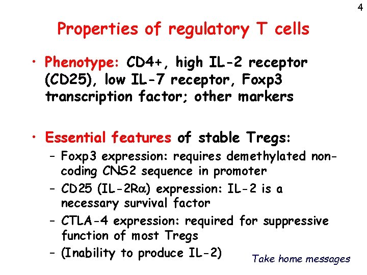 4 Properties of regulatory T cells • Phenotype: CD 4+, high IL-2 receptor (CD