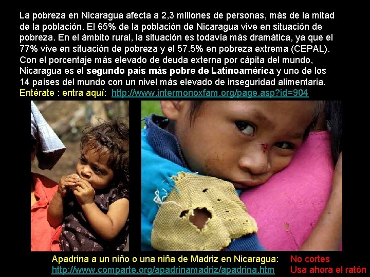 La pobreza en Nicaragua afecta a 2, 3 millones de personas, más de la