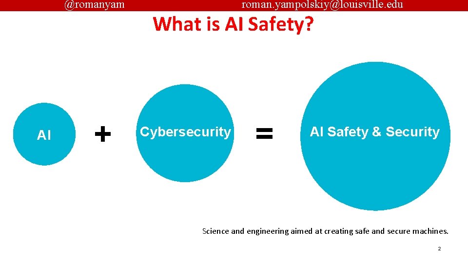 @romanyam AI + roman. yampolskiy@louisville. edu What is AI Safety? Cybersecurity = AI Safety