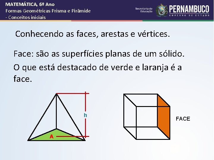 MATEMÁTICA, 6º Ano Formas Geométricas Prisma e Pirâmide - Conceitos iniciais Conhecendo as faces, MATEMÁTICA, 6º Ano Formas Geométricas Prisma e Pirâmide - Conceitos iniciais Conhecendo as faces,