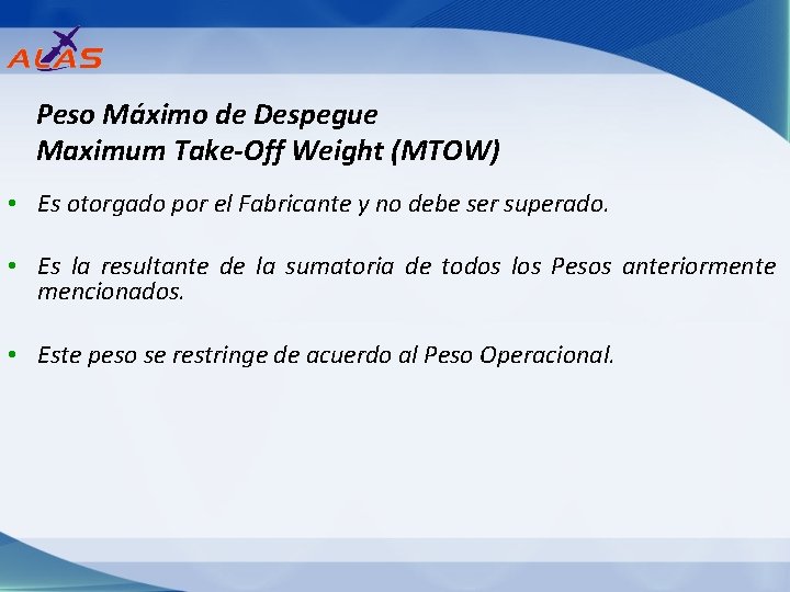 PERFORMANCE PESO Y BALANCEO TEMARIO Terminologa Conocimientos Generales