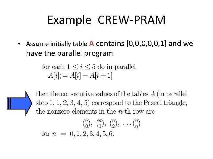 Example CREW-PRAM • Assume initially table A contains [0, 0, 0, 1] and we