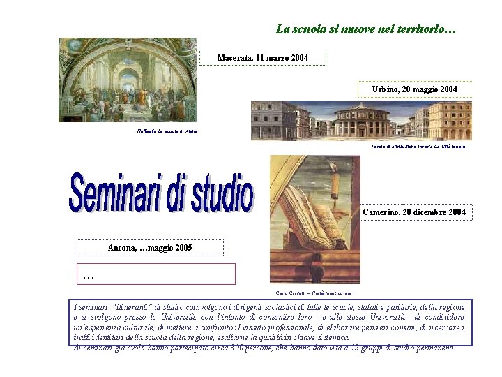La scuola si muove nel territorio… Macerata, 11 marzo 2004 Urbino, 20 maggio 2004