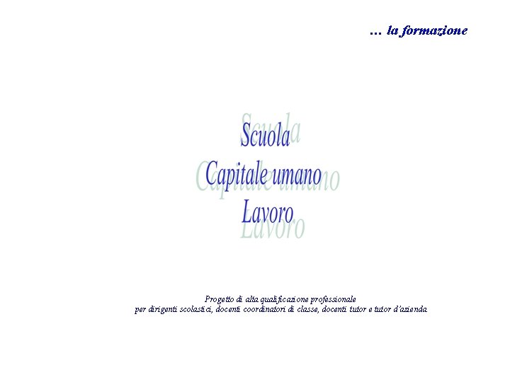 … la formazione Progetto di alta qualificazione professionale per dirigenti scolastici, docenti coordinatori di