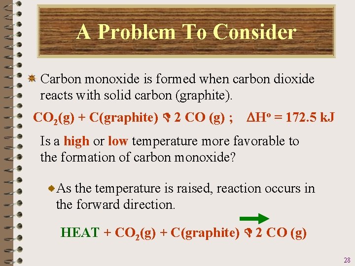 A Problem To Consider Carbon monoxide is formed when carbon dioxide reacts with solid