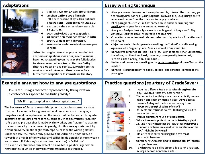 Adaptations Essay writing technique à à à à BBC 2015 adaptation with David Thewlis.