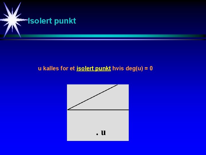Isolert punkt u kalles for et isolert punkt hvis deg(u) = 0 