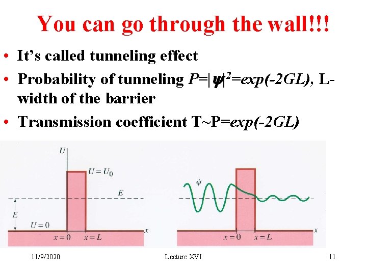 You can go through the wall!!! • It’s called tunneling effect • Probability of