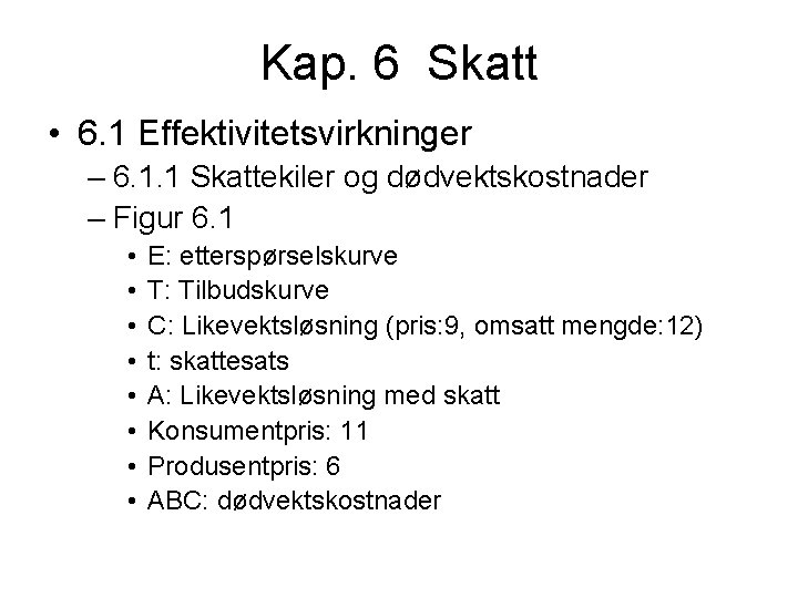 Kap. 6 Skatt • 6. 1 Effektivitetsvirkninger – 6. 1. 1 Skattekiler og dødvektskostnader