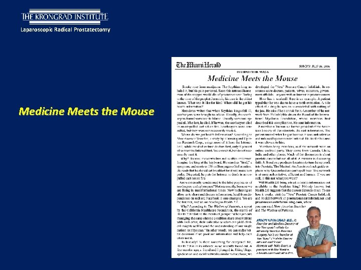 Laparoscopic Radical Prostatectomy Medicine Meets the Mouse 