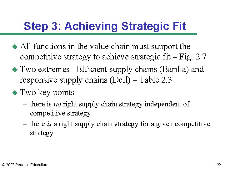 Step 3: Achieving Strategic Fit u All functions in the value chain must support