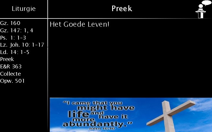 Preek Liturgie Gz. 160 Gz. 147: 1, 4 Ps. 1: 1– 3 Lz. Joh.