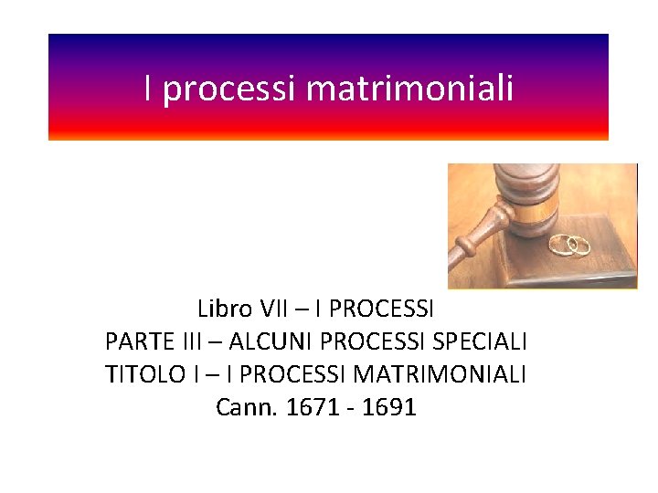 I processi matrimoniali Libro VII – I PROCESSI PARTE III – ALCUNI PROCESSI SPECIALI