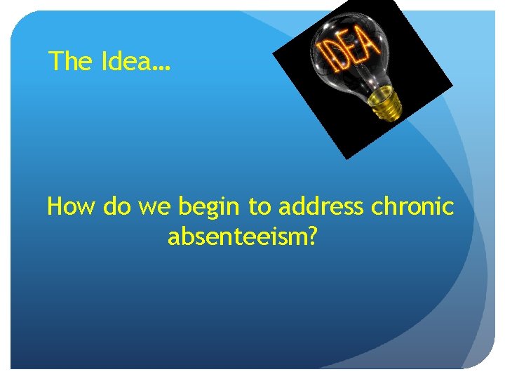 The Idea… How do we begin to address chronic absenteeism? The Idea… How do we begin to address chronic absenteeism?
