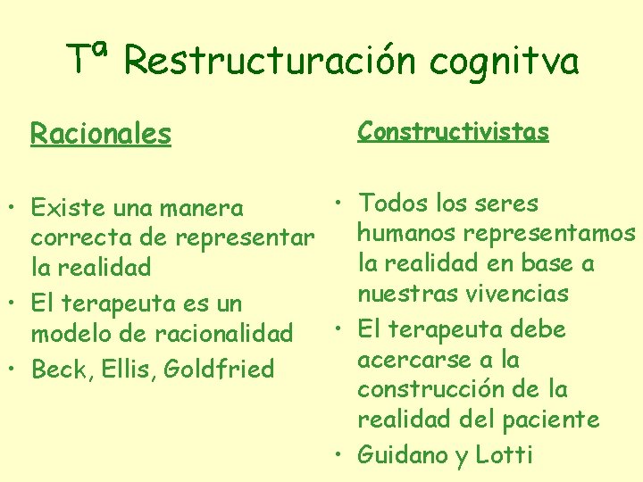 Tª Restructuración cognitva Racionales Constructivistas • Todos los seres • Existe una manera humanos