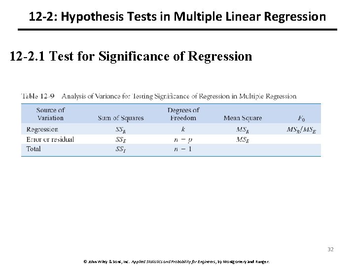 12 -2: Hypothesis Tests in Multiple Linear Regression 12 -2. 1 Test for Significance