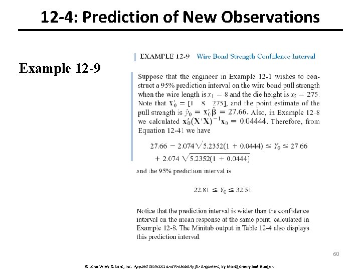 12 -4: Prediction of New Observations Example 12 -9 60 © John Wiley &