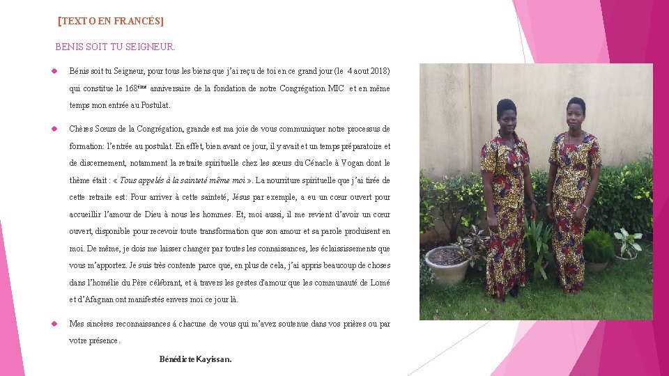 [TEXTO EN FRANCÉS] BENIS SOIT TU SEIGNEUR. Bénis soit tu Seigneur, pour tous les