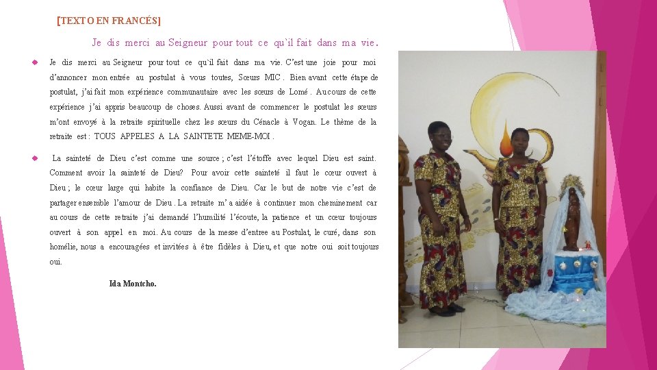 [TEXTO EN FRANCÉS] Je dis merci au Seigneur pour tout ce qu`il fait dans