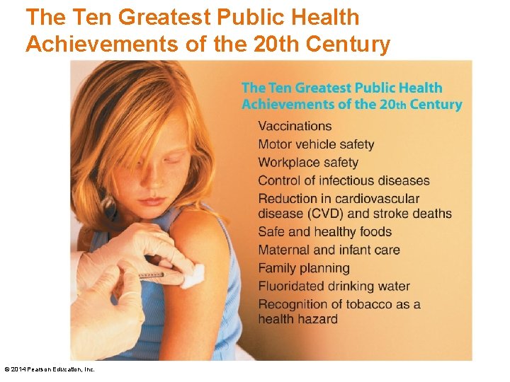 The Ten Greatest Public Health Achievements of the 20 th Century © 2014 Pearson The Ten Greatest Public Health Achievements of the 20 th Century © 2014 Pearson