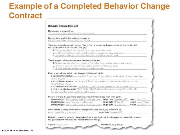 Example of a Completed Behavior Change Contract © 2014 Pearson Education, Inc. 