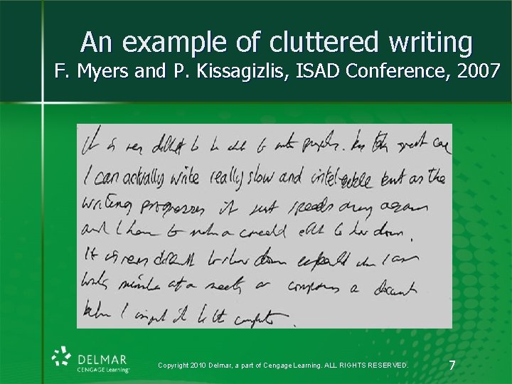 An example of cluttered writing F. Myers and P. Kissagizlis, ISAD Conference, 2007 Copyright