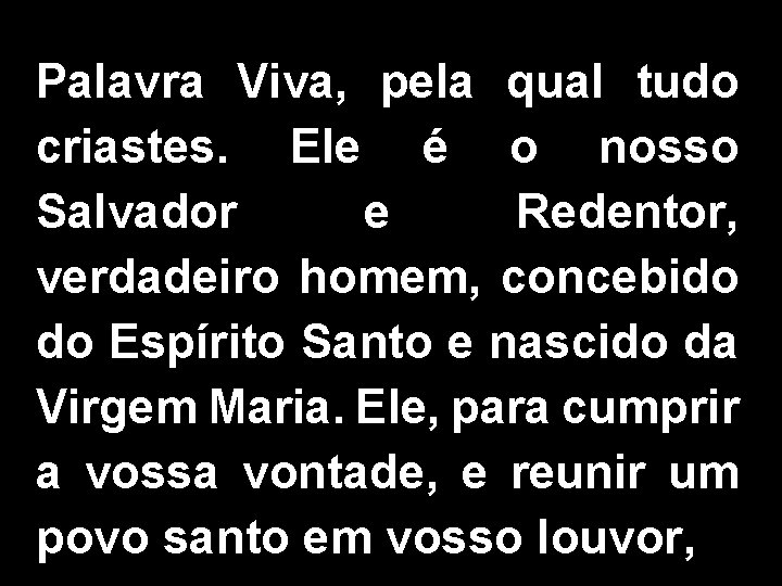 Palavra Viva, pela qual tudo criastes. Ele é o nosso Salvador e Redentor, verdadeiro