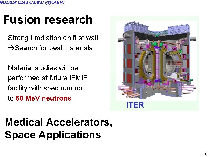 Nuclear Data Center @KAERI Fusion research Strong irradiation on first wall Search for best
