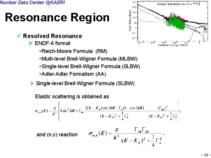 Nuclear Data Center @KAERI Resonance Region ü Resolved Resonance Ø ENDF-6 format §Reich-Moore Formula