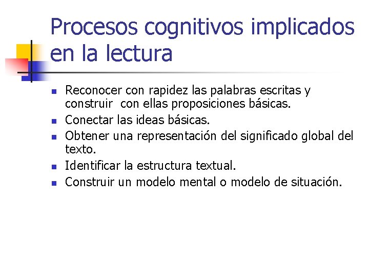 Procesos cognitivos implicados en la lectura n n n Reconocer con rapidez las palabras Procesos cognitivos implicados en la lectura n n n Reconocer con rapidez las palabras