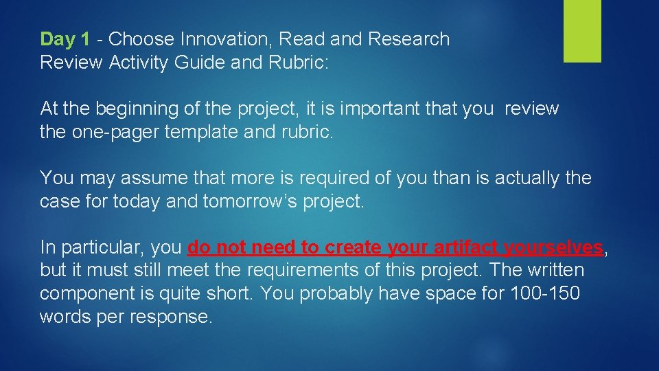 Day 1 - Choose Innovation, Read and Research Review Activity Guide and Rubric: At