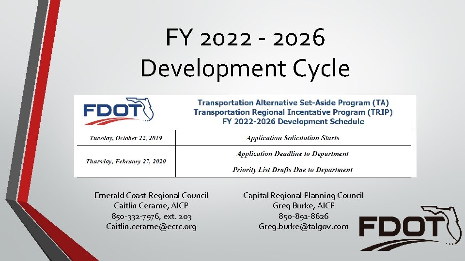 FY 2022 - 2026 Development Cycle Emerald Coast Regional Council Caitlin Cerame, AICP 850