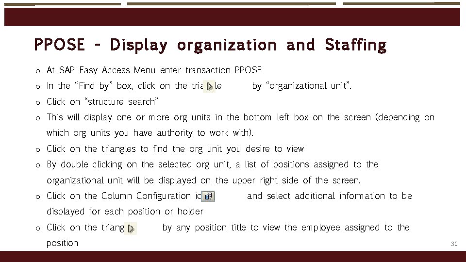PPOSE - Dis play org anizat io n and Staffing o At SAP Easy