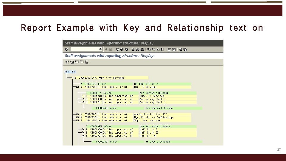 Report Example with Key and Relationship text on 47 