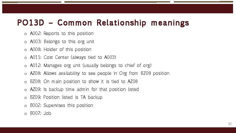 PO 13 D – Co mmo n Re lat io nship meanings o A
