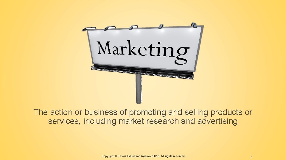 The action or business of promoting and selling products or services, including market research