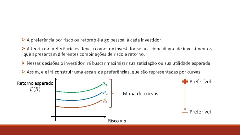 Ø A preferência por risco ou retorno é algo pessoal à cada investidor. Ø