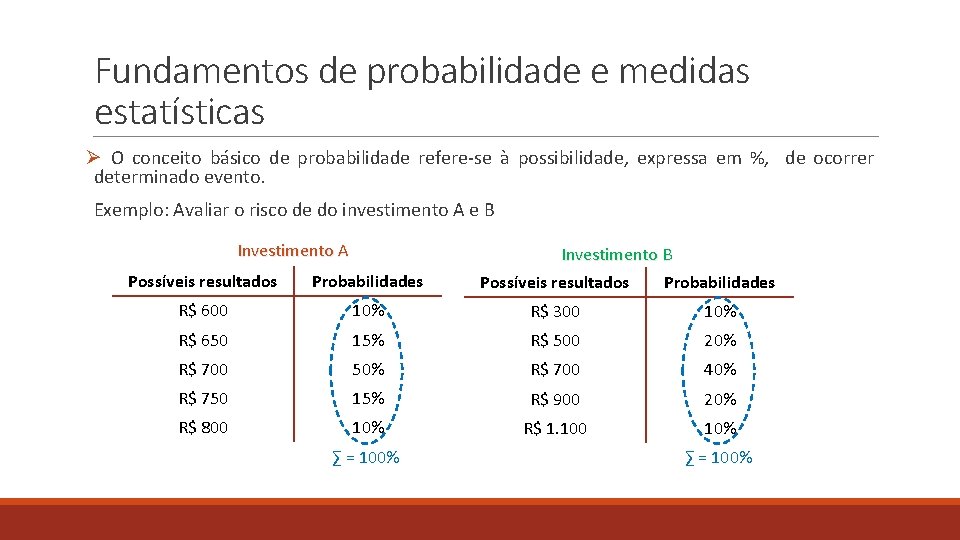 Fundamentos de probabilidade e medidas estatísticas Ø O conceito básico de probabilidade refere-se à