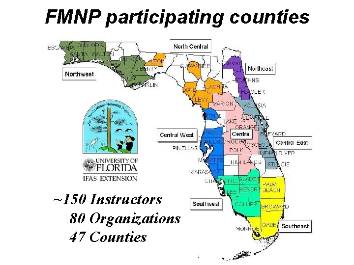 FMNP participating counties ~150 Instructors 80 Organizations 47 Counties 