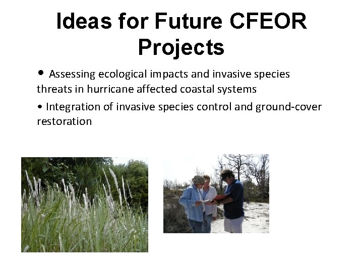 Ideas for Future CFEOR Projects • Assessing ecological impacts and invasive species threats in
