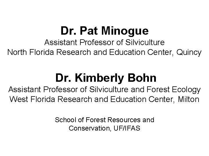 Dr. Pat Minogue Assistant Professor of Silviculture North Florida Research and Education Center, Quincy