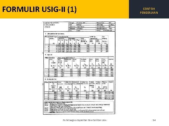 FORMULIR USIG-II (1) Perhitungan Kapasitas Dan Fasilitas Lain CONTOH PENGERJAAN 54 