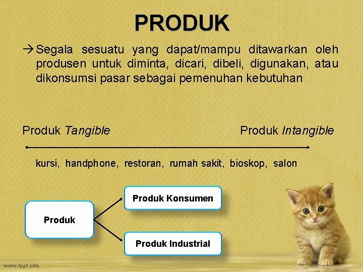 PRODUK à Segala sesuatu yang dapat/mampu ditawarkan oleh produsen untuk diminta, dicari, dibeli, digunakan,