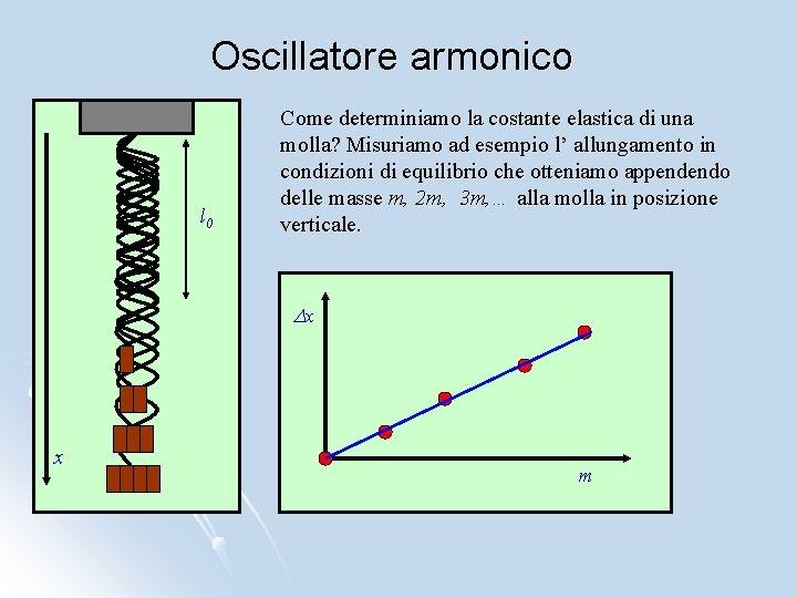 Oscillatore armonico l 0 Come determiniamo la costante elastica di una molla? Misuriamo ad