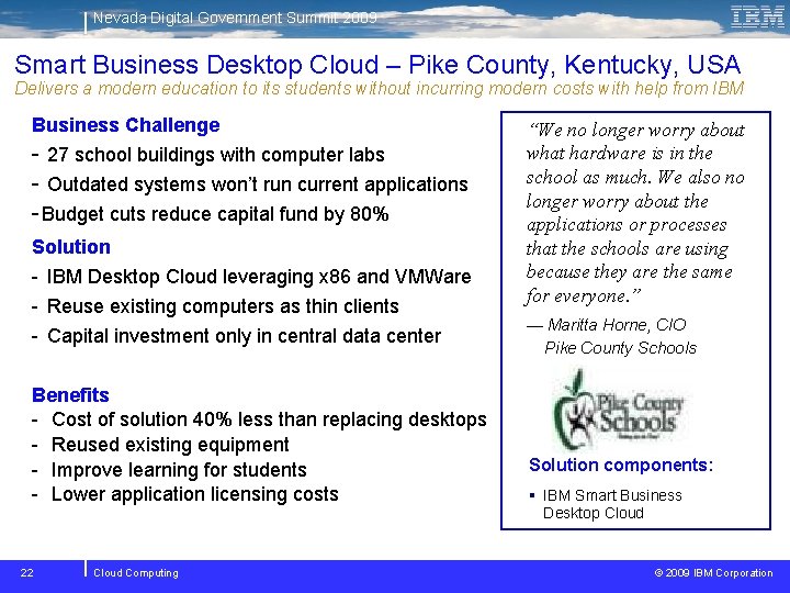 Nevada Digital Government Summit 2009 Smart Business Desktop Cloud – Pike County, Kentucky, USA