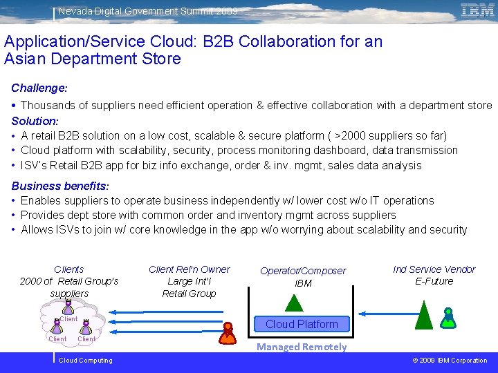 Nevada Digital Government Summit 2009 Application/Service Cloud: B 2 B Collaboration for an Asian